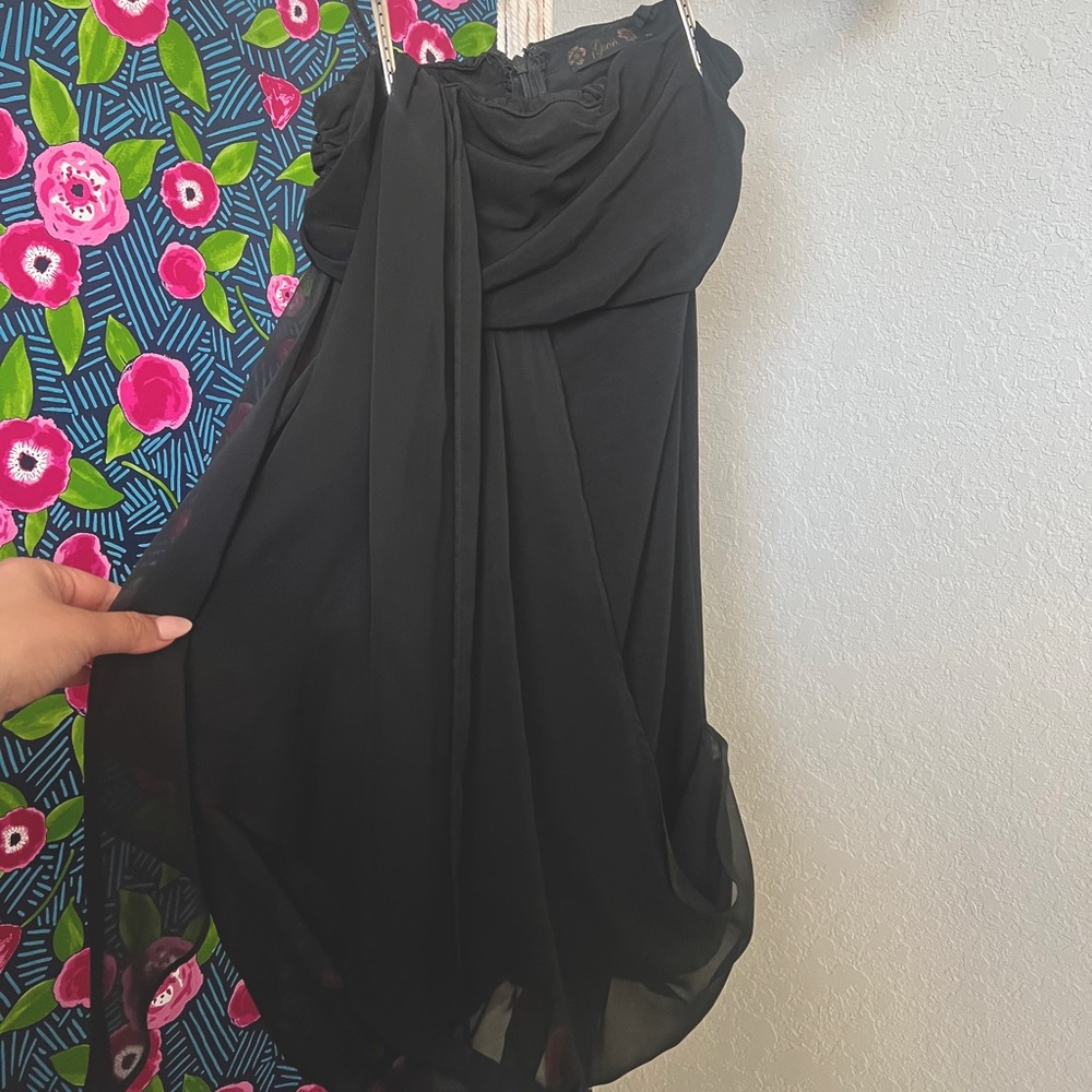 Black strapless chiffon dress
